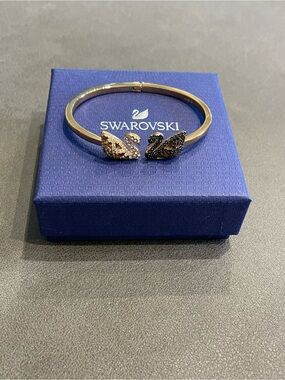 Swarovski Rose Gold Swan Bracelet with Clear and Black Crystals